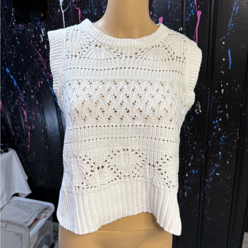 Anthropologie White Ribbed Cropped Tank Sweater